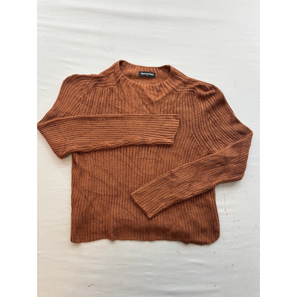 American Apparel Rust Brown Shaker Stitch Knit Crew Neck Sweater Medium